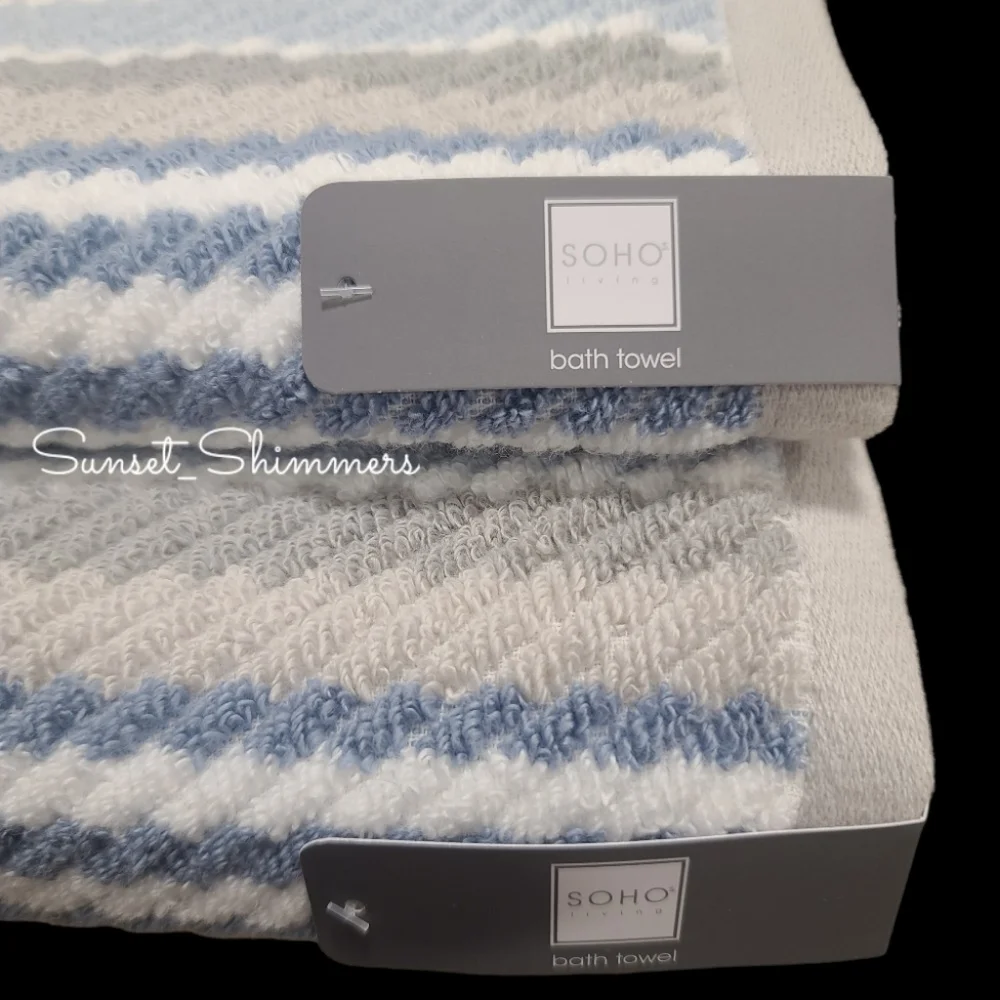8pc Soho Living 2 Bath 2 Hand 4 Washcloth Set Rope Striped Blue Gray Towels
